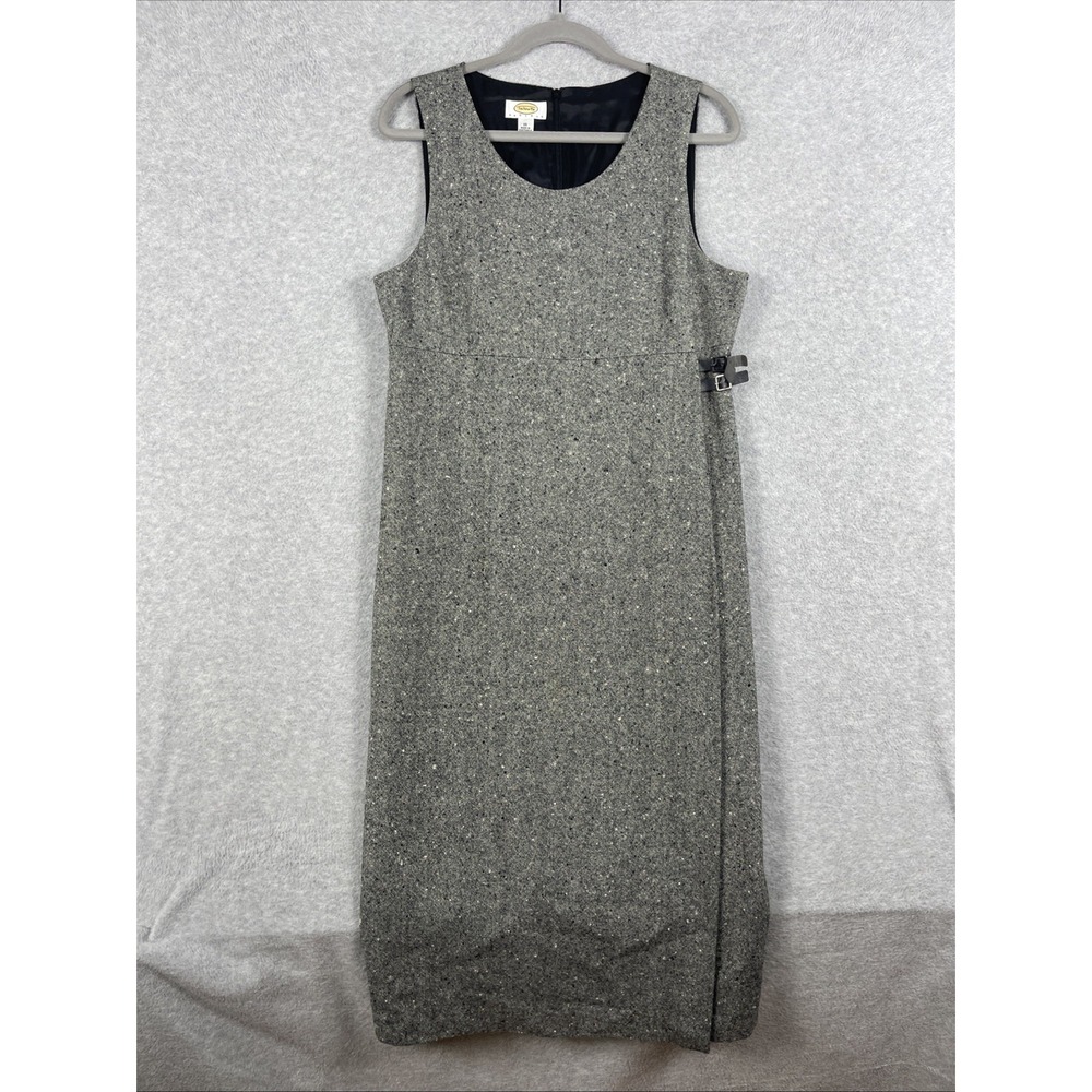 Talbots Wool Tweed Sleeveless Sheath Midi Dress Womens Petite 10 Gray Career